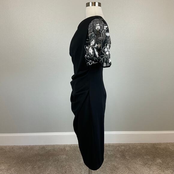 Betsy & Adam Embroidered Short Flutter Sleeve Sheath Cocktail Dress Black Size 8 - Picture 6 of 13